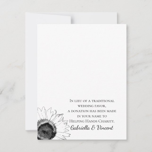 Favor de la caridad para Boda de girasol blanco y  (Anverso)