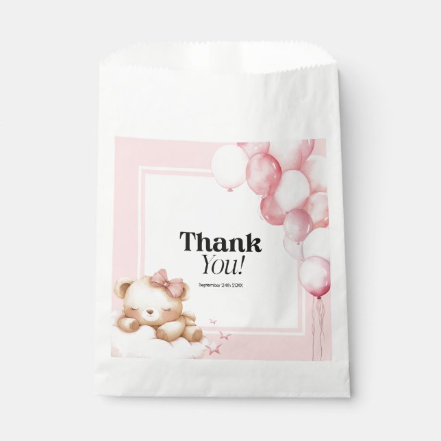 Favor de las bolsas Baby Shower Oso Rosa y Globos (Anverso)