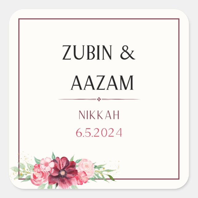 Favor de Nikkah Sticker, pegatinas personalizadas (Anverso)