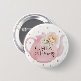 Favor del botón Baby Shower de la tetera rosa CU-T