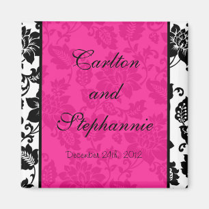 Favor del imán de matrimonio floral negro/rosado c
