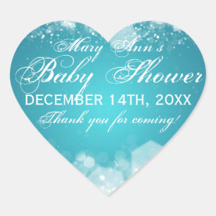 Favor Etiqueta Baby Shower Noche Sparkle Turquoise