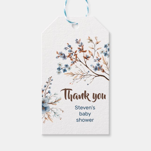 Favor etiqueta de regalo Flores azules y marrones  (Anverso)