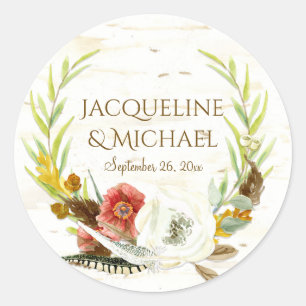 Favor Pegatinas Birch Wood Eucalyptus Leaf Wreath