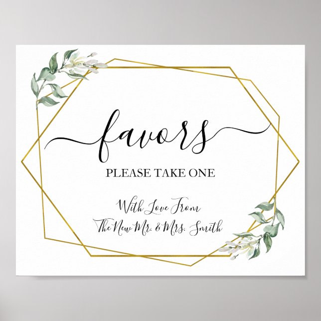 Favoritos señal de fiesta recepción boda verde dor (Frente)