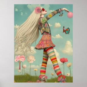 FD2 Retro Caprichosa Arte de Niña Antiguo Floral 2