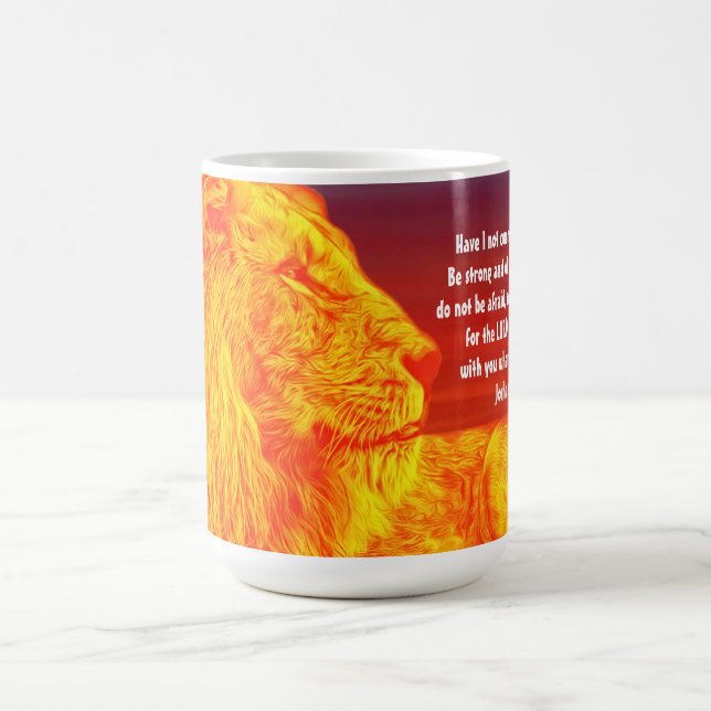 Fe de Arte León Valor de Escritura Taza de Mug (Centro)