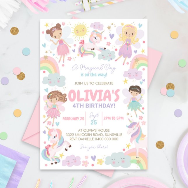 Fe de la invitación al cumpleaños de Rainbow Unico (Subido por el creador)