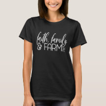 Fe, familia, camiseta de la granja