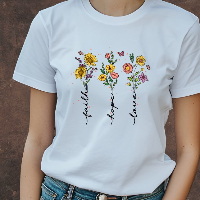 Fe floral, esperanza, amor | Camiseta cristiana (Subido por el creador)