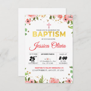 Fe floreciente: Invitación al bautismo floral rosa