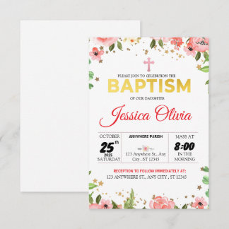 Fe floreciente: Invitación al bautismo floral rosa