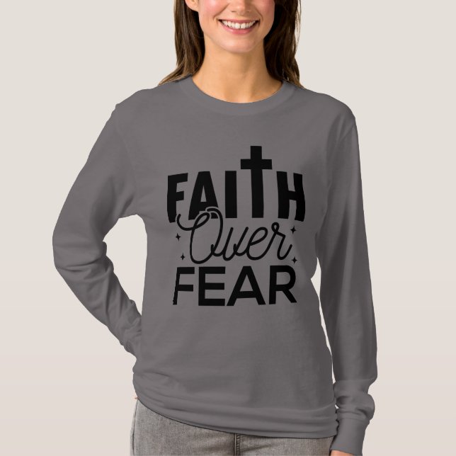 FE SOBRE MIEDO Gris con Negro Camiseta Lindo (Anverso)