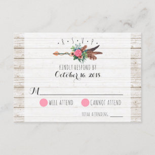 Feathers Arrow Wedding RSVP de plumas bohemias rus