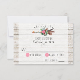 Feathers Arrow Wedding RSVP de plumas bohemias rus