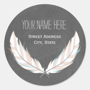 Feathers + Chalkboard Address Pegatina