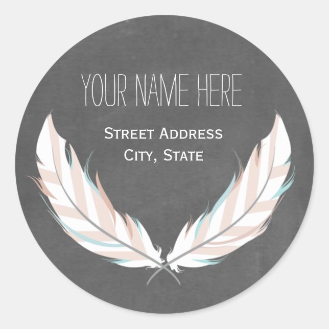 Feathers + Chalkboard Address Pegatina (Anverso)