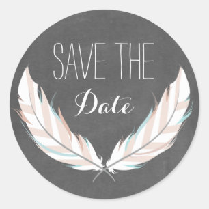 Feathers + Chalkboard Save The Date Pegatina