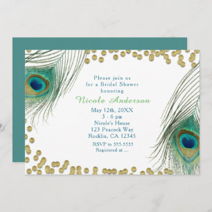 Feathers & Gold Dots Boho Glam Invitación