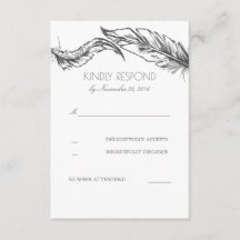 Feathers Gris White Elegant Wedding RSVP