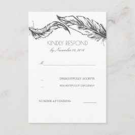 Feathers Gris White Elegant Wedding RSVP
