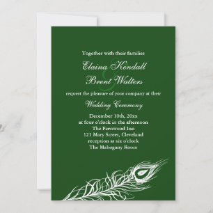 Feathers sobre la invitación a la boda verde esmer
