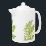 Feathery Fern en una tetera<br><div class="desc">El diseño de esta tetera se basa en una pintura de dos hojas de helecho que hago yo. Con múltiples folletos muy bien colocados, ¡parece una pluma de pájaro! De ahí el nombre.</div>