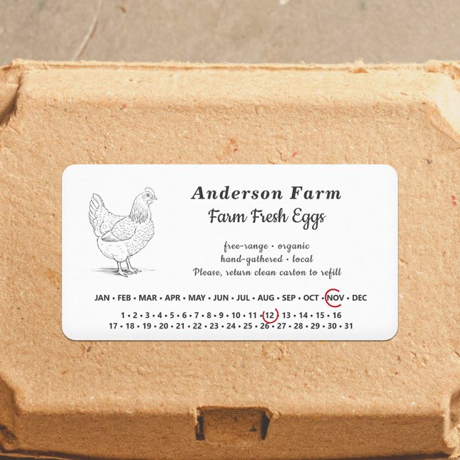 Fecha circundante - Pegatina blanco de huevos fres (Encircled Date - Farm Fresh Eggs White Sticker)