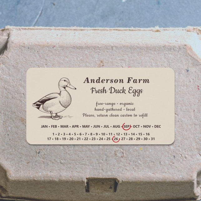 Fecha circundante - Pegatina marrón de huevos de p (Encircled Date - Farm Duck Eggs Brown Sticker)