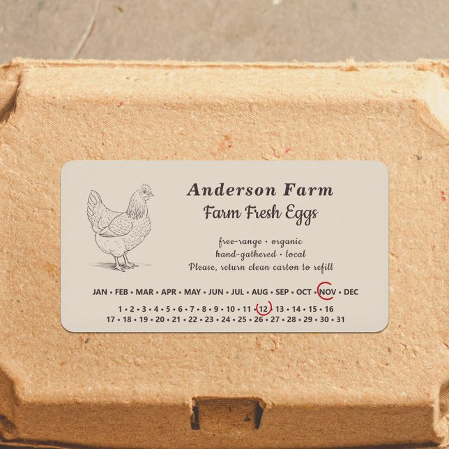 Fecha circundante - Pegatina marrón de huevos fres (Encircled Date - Farm Fresh Eggs Brown Sticker)