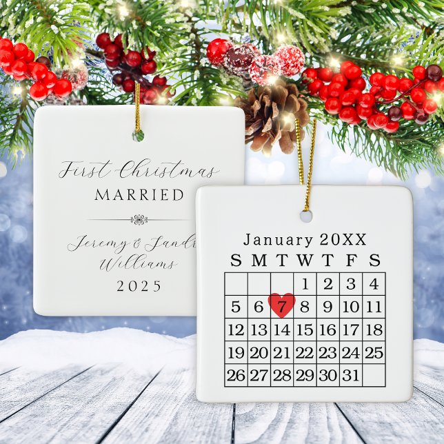 Fecha de boda personalizada Calendario Ornamento d (Custom Wedding Date Calendar Christmas Ornament)