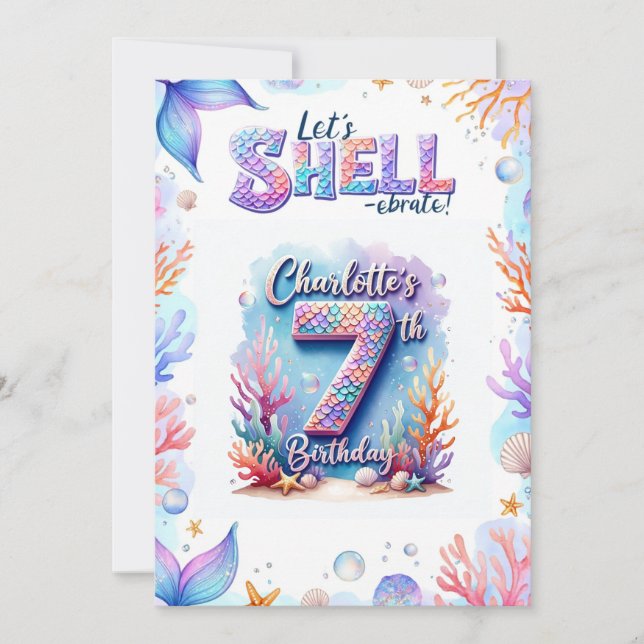 Fecha de nacimiento de la sirena Invitación a cump (Anverso)