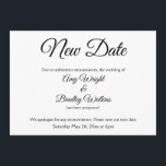 "Fecha Nueva" Anuncio de Boda Pospuesta Elegante<br><div class="desc">Aquí hay una tarjeta elegante y simple para notificar a sus invitados si se hace necesario cambiar la fecha de su boda. Utilice los campos de la plantilla para agregar sus datos personales y hacer que este diseño único y moderno sea suyo. El fondo blanco se puede cambiar a cualquier...</div>