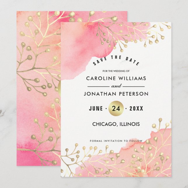 Fecha Reserva la fecha. Acuarela Botánica Rosa (Anverso / Reverso)