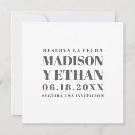 Fecha Reserva La fecha: español gris y blanco moderno
