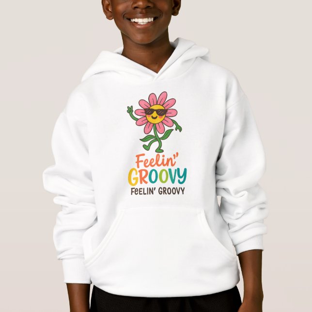 Feelin’ Groovy Retro Flower Kids’ Pullover Hoodie (Anverso)