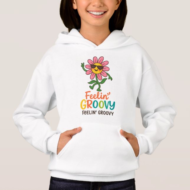Feelin’ Groovy Retro Flower Kids’ Pullover Hoodie (Anverso)