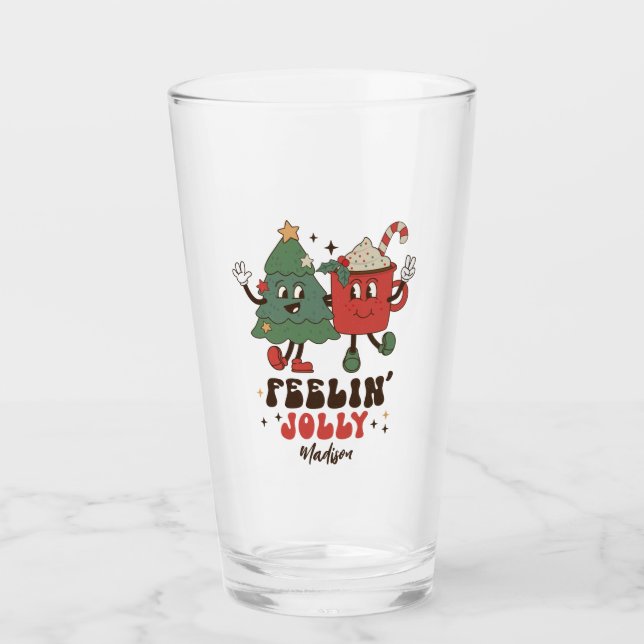 Feelin' Jolly Navidades Holidays Funny Retro Name (Anverso)