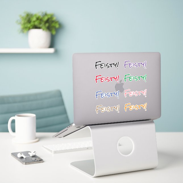 ¡Feisty! Pegatina de vinilo con forma personalizad (Ordenado portátil  en el escritorio)