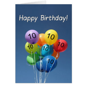 Felices 10 globos coloreados de cumpleaños en un c