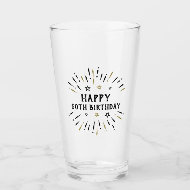 Felices 50 años Fuegos artificiales Negro Y Oro (Anverso)