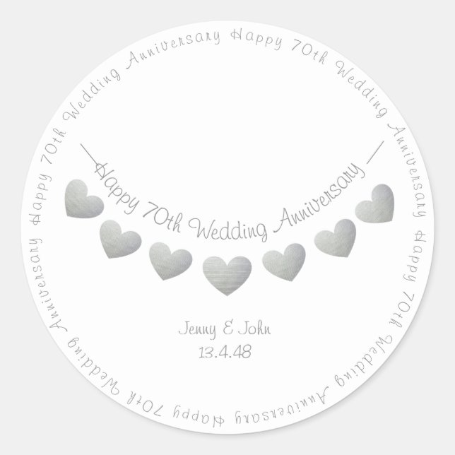Felices 70 años de Boda pegatinas de platino (Anverso)