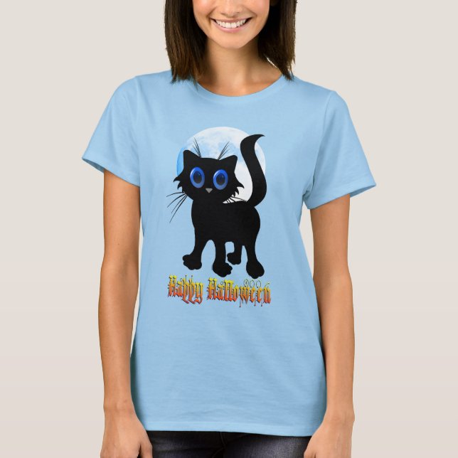 Felices Camisetas de Black Kitten de Halloween (Anverso)