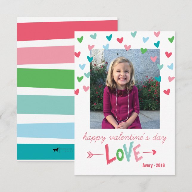 Felices Corazones multicolores tarjeta fotográfica (Anverso / Reverso)
