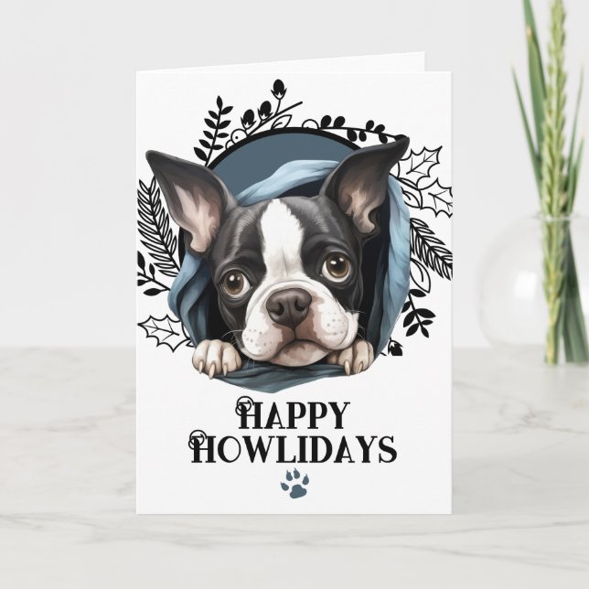 Felices días de Howl Boston Terrier Perro Navidad (Anverso)