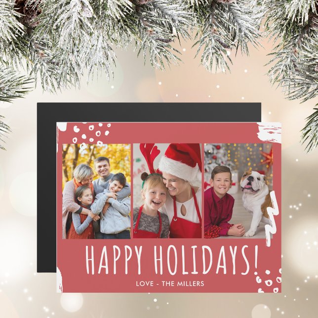 Felices feriados Tres Navidades de la familia foto (Happy Holidays Three Photo Family Christmas Magnetic Card)