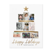 Felices Fiestas Árbol de Navidad pila de fotos oro