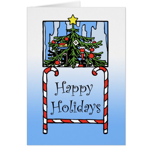 Felices fiestas, árbol de Navidad y canas de canto (Frente)