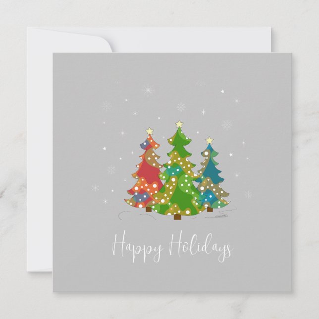 Felices Fiestas Árboles Copos de nieve Gris modern (Anverso)