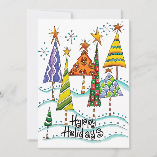 ¡Felices Fiestas! Árboles de Navidad con estrellas (Anverso)